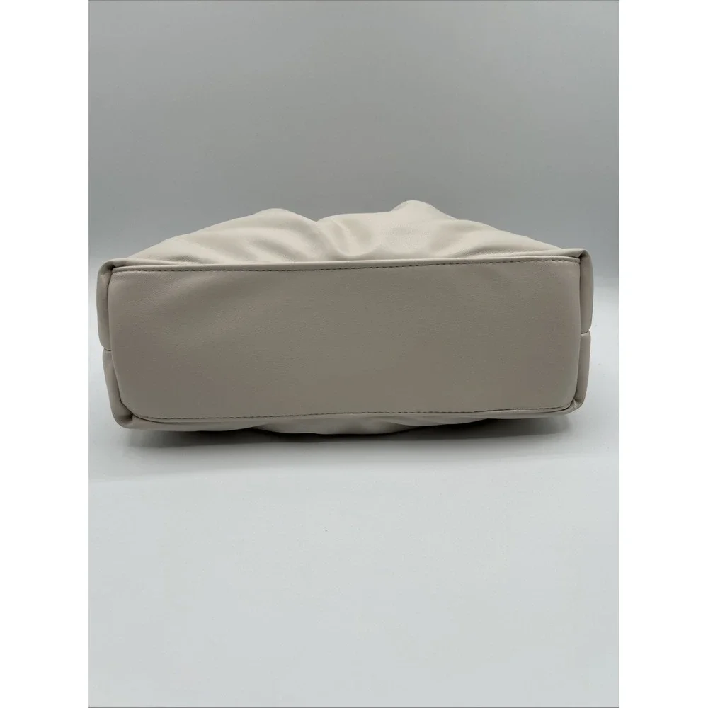 Victoria's Secret Cream Beige Ruched Cosmetic Bag Pouch Clutch Gold Hardware